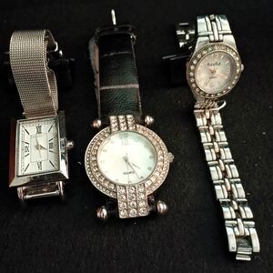 Silver and Black Women's Watch Set